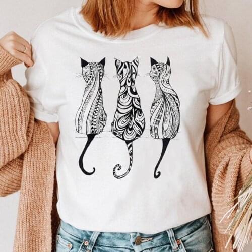 Women 90s Cat Flower New Cute Style T Shirt Female Tee Fashion Cartoon Short Sleeve T-shirt Graphic Top Print Ladies Clothing