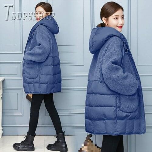 Women Thickening Padded Jacket Imitation Lambswool Plus Size Hooded High Quality Coats