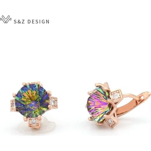 S&Z DESIGN Fashion Elegant Colorful Crystal Dangle Earrings For Women Wedding Party Jewelry 585 Rose Gold Eardrop Anti-allergy
