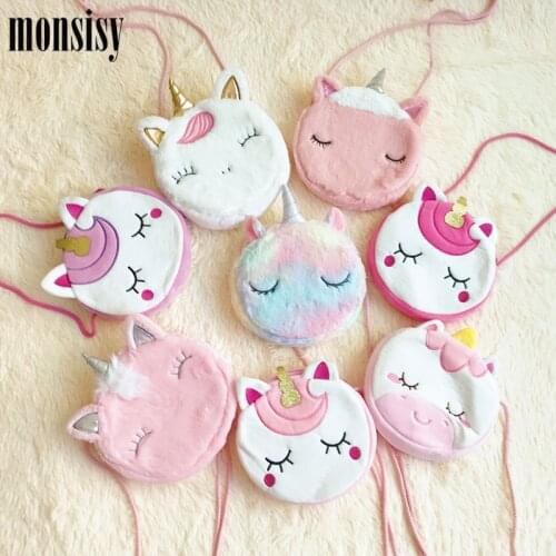 Monsisy Winter Unicorn Bag For Girl 2020 Plush Purse and Handbag Children Wallet Baby Coin Pouch Cartoon Kid Money Crossbody Bag