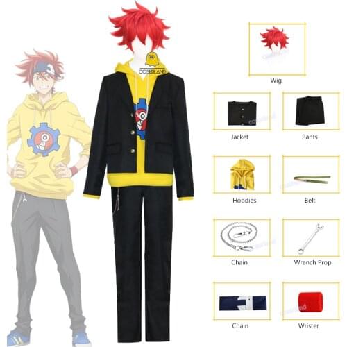 2021 New Anime SK8 the Infinity Reki Kyan Cosplay Costume Yellow Hoodie Sweatshirt Jacket SK Eight Red Wig Skateboard Outfit