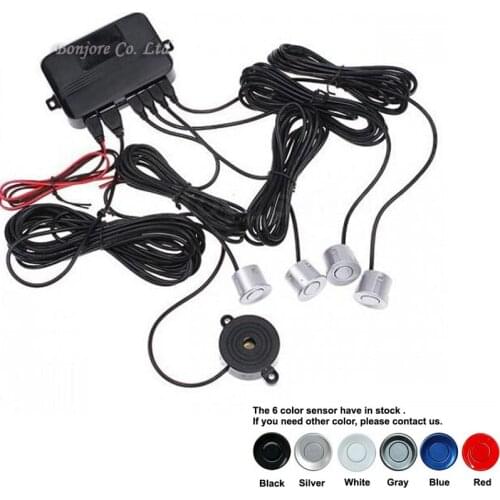4 Sensors Buzzer 22mm Car Parking Sensor Kit Reverse Backup Radar Sound Alert Indicator Probe System 12V 7 Colors Free Shipping