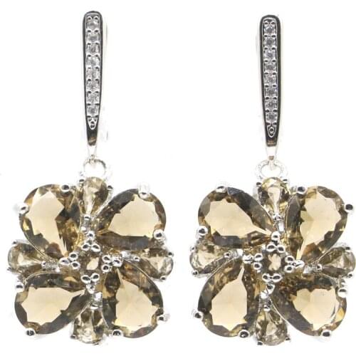 54x25mm ig European Design Jewelry Set 16g Created Golden Citrine White CZ For Sister Dating Silver Pendant Earrings