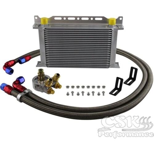 22 Row 80 Deg Thermostat Adapter Engine Racing AN10 Oil Cooler Kit For Japan Car Silver / Black