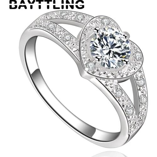 BAYTTLING New 925 Sterling Silver CZ Zircon Ring 6/7/8/9# Exquisite Heart Ring For Woman Wedding Party Jewelry Gift