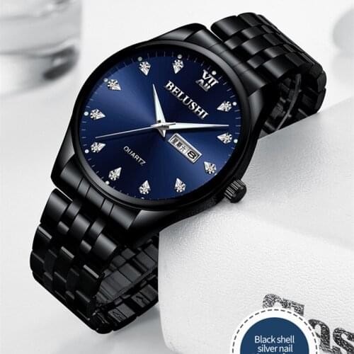 Mens Watches Top Brand Luxury Stainless Steel Watch Date Week Waterproof Men Quartz Watches Business Male Clock (Can English)