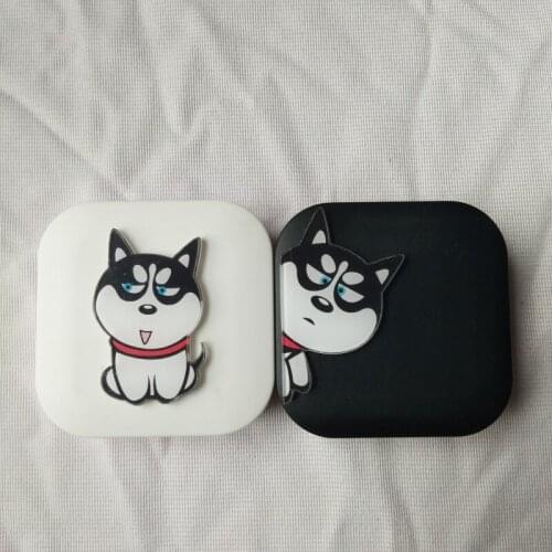 LIUSVENTINA DIY Acrylic Cute Dog Siberian Husky Alaskan Malamute Contact Lens Case With Mirror Box Container for Color Lenses