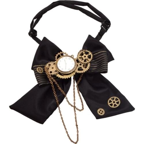 Black Steampunk Bow Tie Vintage Victorian Mens Punk Gear Cravat