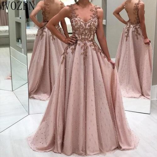 Long Evening Dresses 2020 Spaghetti Strap Hand-Beading Floor Length Formal Party Gowsn Evening Dress vestidos de festa