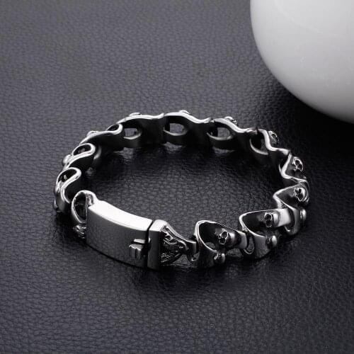 Jewels Store 22cm Punk Skull Charm Bracelets Men Stainless Steel Link Chain Bracelet & Bangle Male Rock Dropshipping Jewelry