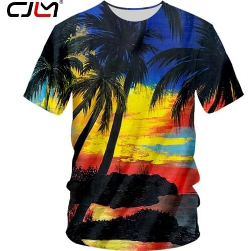 CJLM New Arrival Mens Cool T-shirt Print tree landscape 3D T Shirt Hiphop Sportwear Outfit Shirt O-neck Casual Tshirts Unisex
