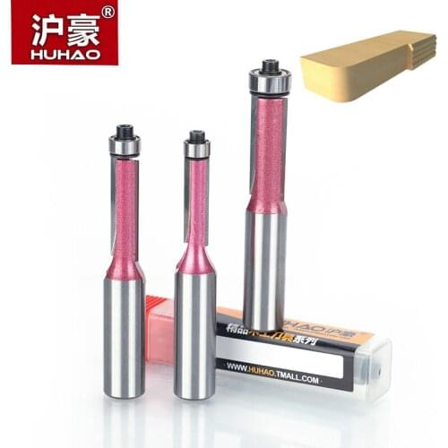 HUHAO 1pc Woodworking Tool 1/4" 1/2" Shank Flush Trim Router Bits For Wood Industrial Grade Trimming Cutters With Bearing
