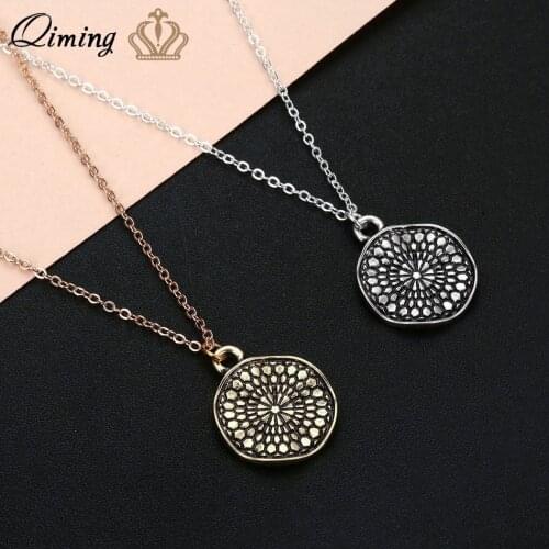 QIMING Dainty Wavy Disc Necklace For Women Men Ethnic Bohemian Jewelry Old Design Gold Chains Necklaces Vintage Gift