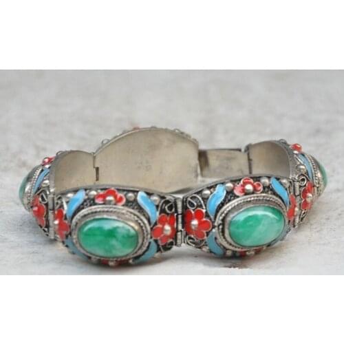 Chinas Tibet dynasty palace cloisonne silver inlaid jade bracelet, too/2