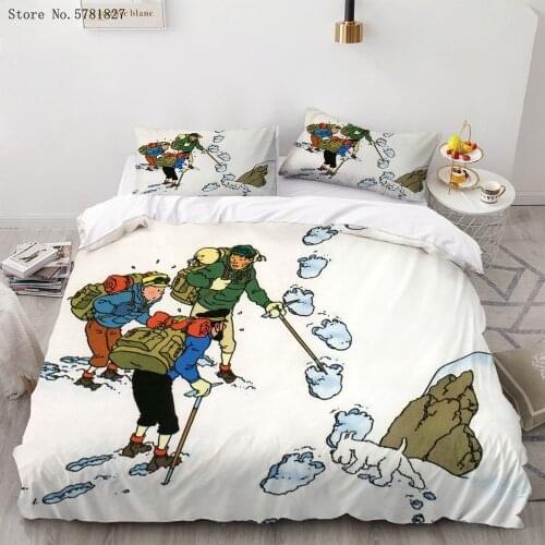 2/3 Pieces The Adventure Of TinTin Bedding Set Animation Cartoon Duvet Cover Home Bed Quilt Cover For Kids Adults Bedspread