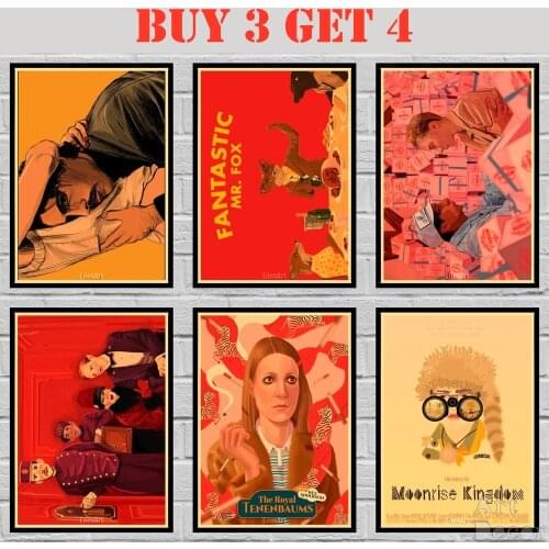 50 Designs Wes Anderson Movie Kraft paper Poster Painting Abstract Fancy Wall Sticker A3 2 42X30cm