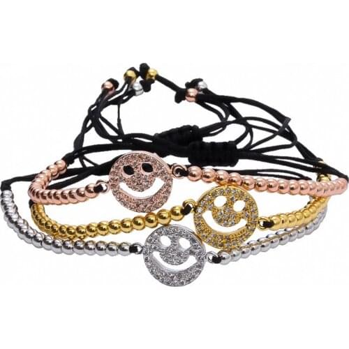 Hot! 2021 Newest girl bracelets in Jewelry ,Smile face meaning happy lucky thing to you ,gold color beads with cubic Zircon