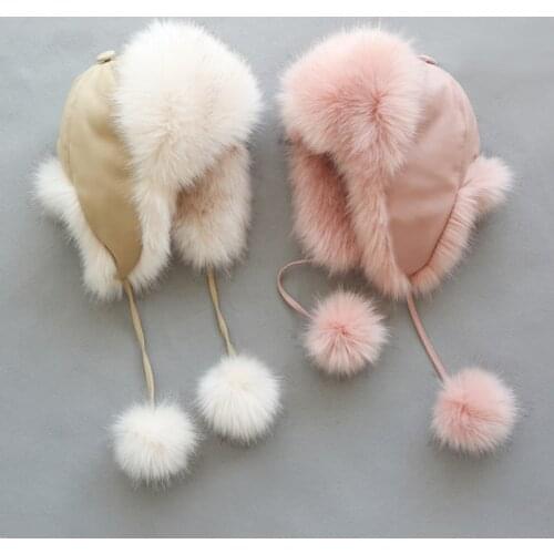 Dollplus 2019 New Style Kids Fur Hat Womens Russian Winter Snow Skiing Hat Caps Winter Girl Boys Fur Bomber Hat Baby Hats