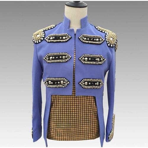 Unique Design Rhinestone Bead Pattern Mens Hollow Out None Button Chorus Performance Costumes Male Personalized Blazer Jacket