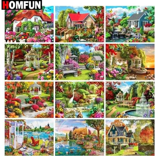 HOMFUN Full Square/Round Drill 5D DIY Diamond Painting "House flower butterfly scene" Embroidery Cross Stitch 5D Home Decor Gift