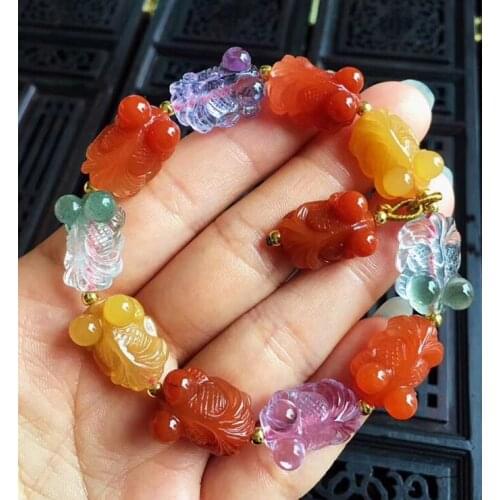 Natural multi-precious goldfish bracelet feast hand string red crystal yellow rabbit hair green ghost purple crystal Goldfish