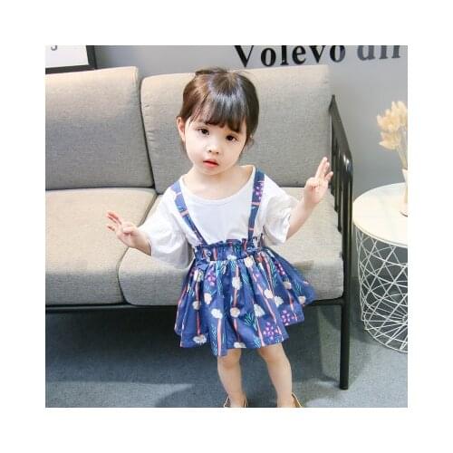 Summer new fashion female baby strap dress + T-shirt suit childrens clothing girls skirt dress trend princess dress