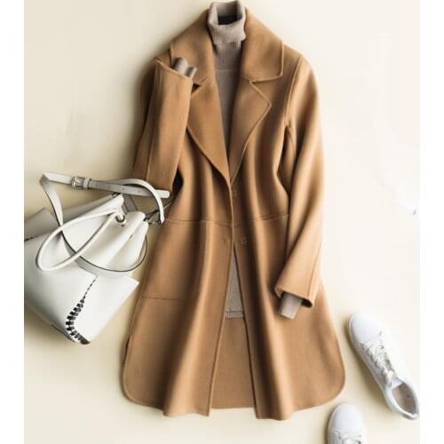 2020 Autumn Winter Double-Sided Cashmere Coat Women Jacket Long Slim Wool Coat Solid Cardigan Female Outwear High Quality P835