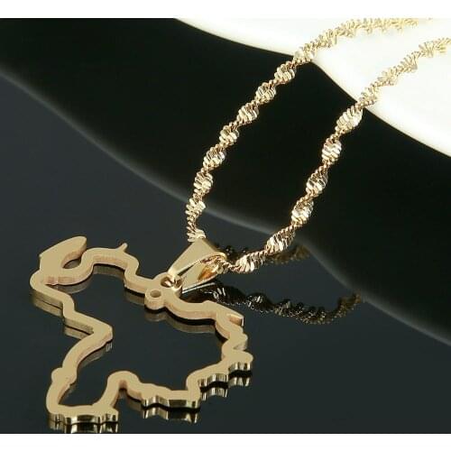 Stainless Steel Venezuela Map Pendant Necklace Venezuelan Map Simple Chain Jewelry