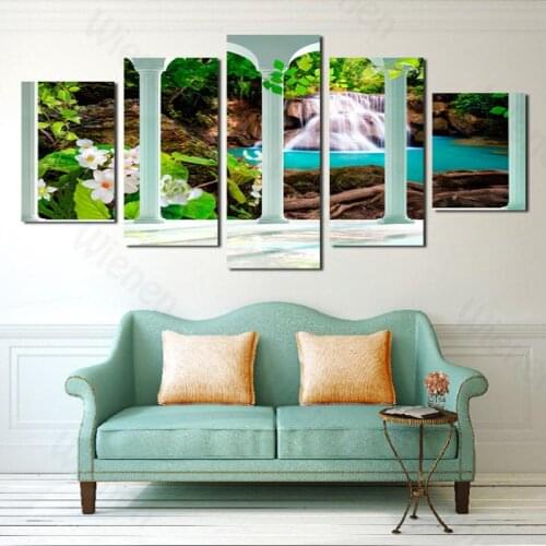 5 Pieces European Style Poster Landscape Painting Waterfall Canvas Print Home Decoration For Living Room Bedroom Wall Art Mural