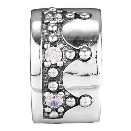 QANDOCCI 925 Sterling Silver Dazzling Crown Clip, Clear CZ Original Fashion Jewelry Making Fits For Bracelets & Bangle