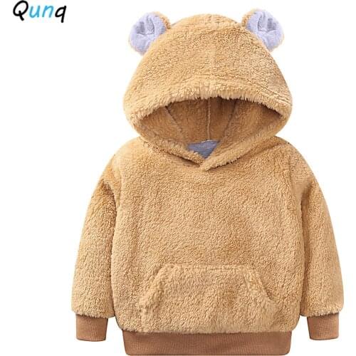 Qunq Children Sweatshirts Hooded Fleece Fall Winter Kids Pullovers for Boys Long Sleeve 2 3 4 5 6 7 8 Year Girls Tops Clothes