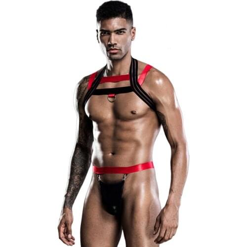 JSY Sexy Bodysuit Lingerie Set Mens Vest Pajamas Hot Erotic Harness Catsuit Sleepwear Costumes Sex Club Belt Role Play Outfits
