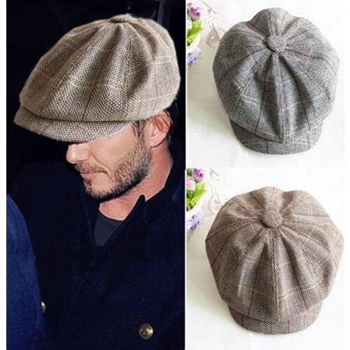2021 New Fashion Mens Cabbie Newsboy Cap Men Ivy Hat Golf Driving Beret Winter Octagonal Plaid Flat Beret Hat