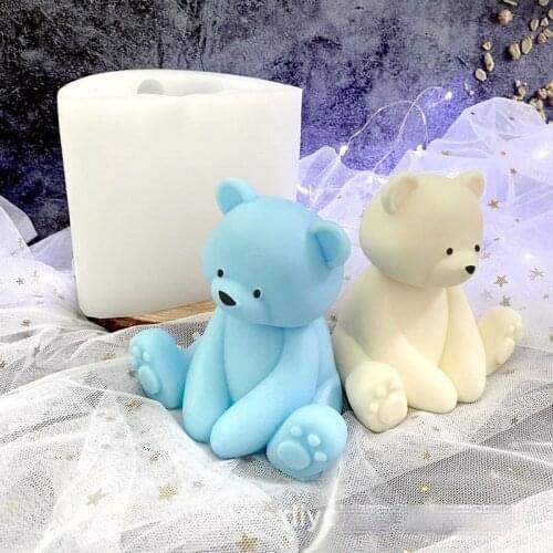 Korean Style Cute Sitting Bear Scented Candle Silicone Mold Handmade Soap Diffuser Plaster Mold Cake Decoration Resin Mold