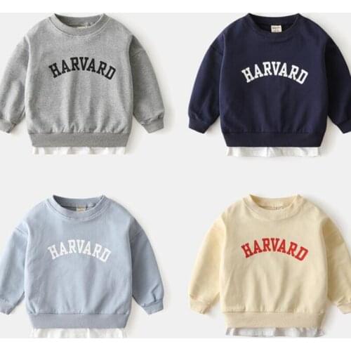 Korean Style Spring Autumn Baby Girls Sweatshirts Letter Printing Splicing Cotton Long Sleeve Casual ClothesKids Pullover Tops