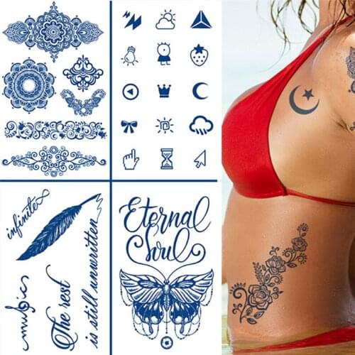 Tattoo Sticker Women Flower Rose Peony Blue Tatouage Temporaire Femme Temporary Sleeve Tattoo Waterproof Sexy Body Art Fashion