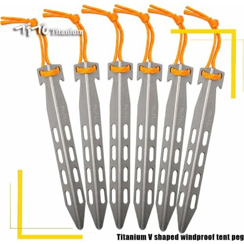 6pcs/10pcs TiTo Titanium tent stake Plus V Shape Trigone Spike Windproof Outdoor Camping Titanium stake nail 15g