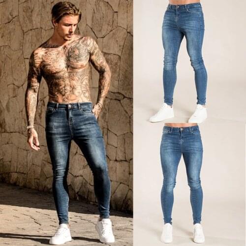 Skinny Jeans Men Stretch Solid Color Pencil Pants Streetwear Mens Jeans Slim fit Blue Black Denim Jeans Jogging Cowboy Trousers