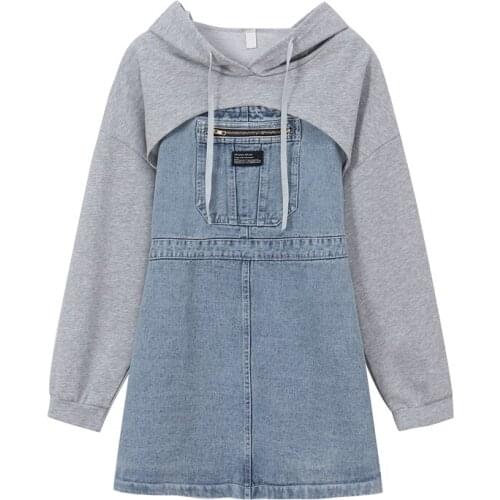 PERHAPS U Women Hoodies Sweater & Denim Short Skirt Two-Piece Suit Ladies Mini Dress D3015