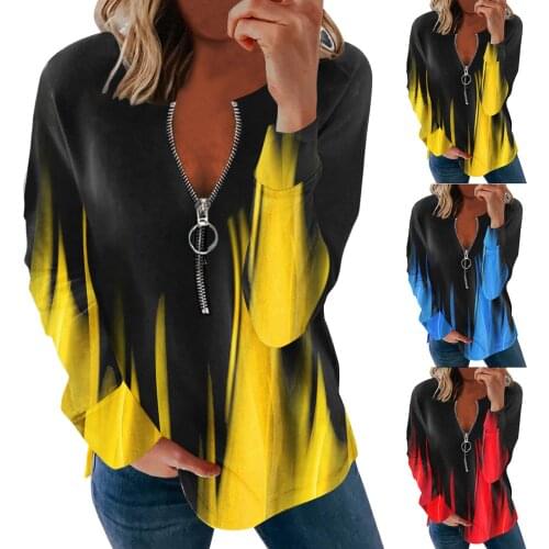 Women 's Blouse Fashion Casual Pure Color Stripe Zipper Long Sleeves Casual Blouse Shirts chemise femme футболка 2021 New