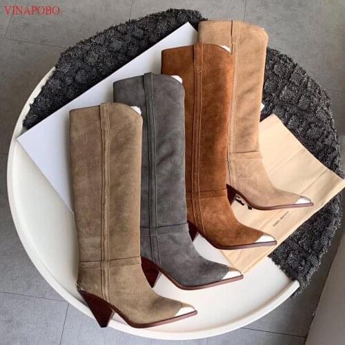 2019 Plus size 35-45 New Suede leather boots women metal high heels autumn winter over the knee boots sexy ladies thigh boots