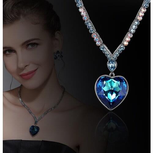 Titanic Heart Of The Ocean Rose Heart Shape Necklace Pendant Women Sweater Necklace Metal Alloy Charm Jewelry Lovers Couple Gift