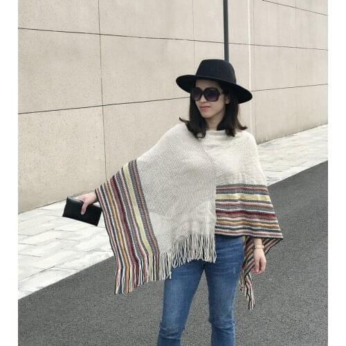 Rainbow stripe tassel Winter Acrylic scarf wraps pashmina women scarfs thick Dual shawl hijab poncho for ladies