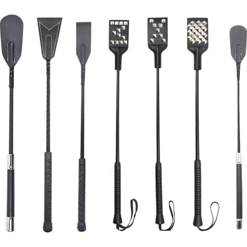 2019 New 1pc Long Handle Faux Leather Riding Crops BDSM Bondage Spanking Paddle Whips Sex Toy