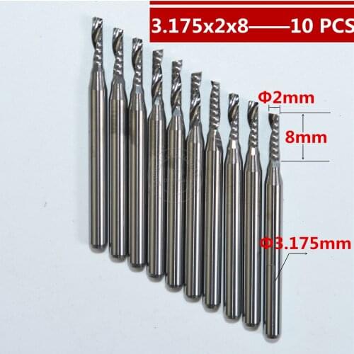 10 PCS-3.175mm*2.0mm*8mm,CNC wood tools,carbide End Mill,woodworking insert router bit,Tungsten milling,MDF,PVC,Acrylic