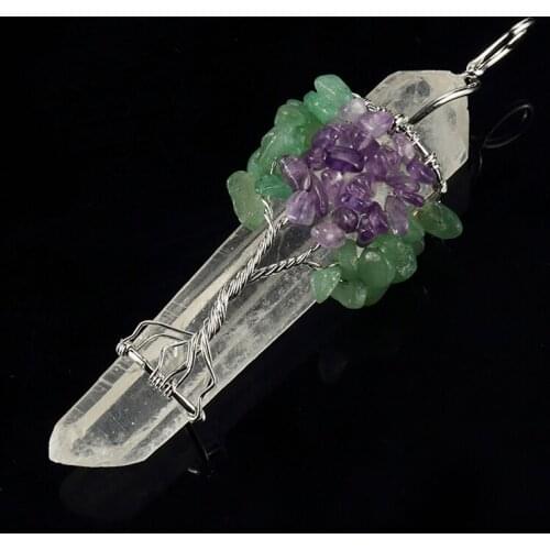 100-Unique 1 Pcs Popular Silver Plated Irregular Shape Natural Rock Crystal Wire Wraped Amethysts Green Aventurine Pendant