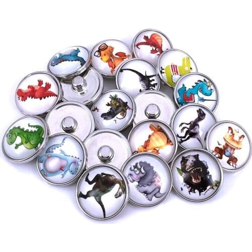 20pcs/lot 18mm 20mm Cartoon Dragon Pattern Glass Cabochon Snaps Button for DIY Snaps Bracelet Necklace Glass Charm Jewelry N028