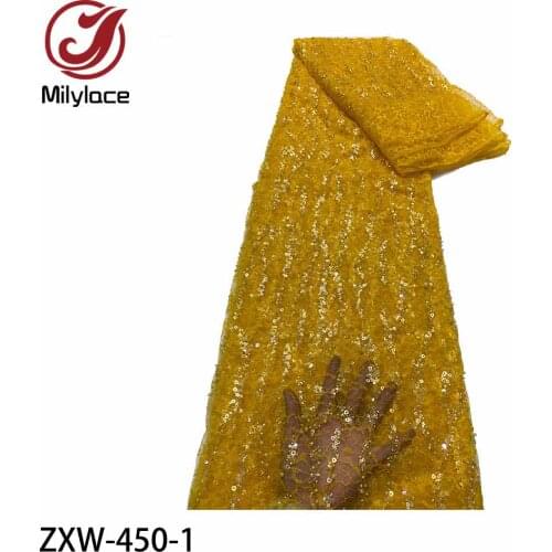 2021 High Quality Nigerian Sequins Lace Fabric Embroidery Tulle Beads French Lace Fabric for Party ZXW-450