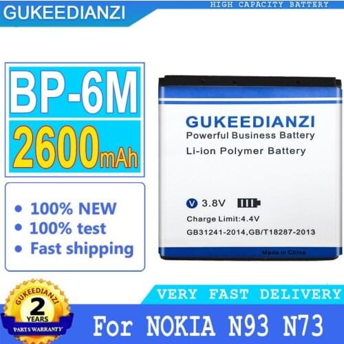 2600mAh GUKEEDIANZI Battery For NOKIA N93 N73 9300 6233 6280 6282 3250 6151 6234 6288 9300i N77 6151 6290 N93S BP 6M