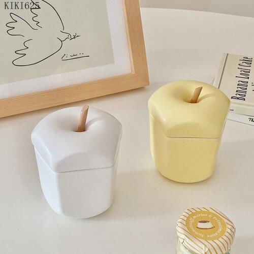 Modern Simulation White Apple Storage Jar Ceramic Jewelry Box with Lid Kitchen Seasoning Bottle Food Storage Jar Home Decoration